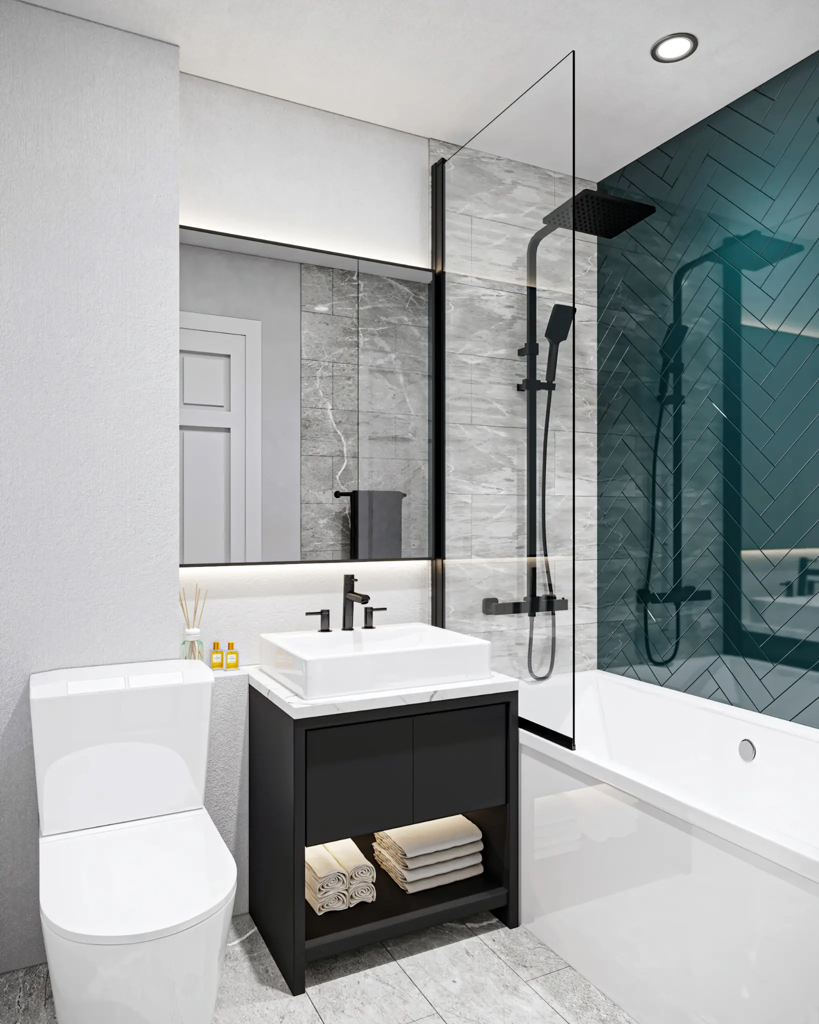 Modern studio bathroom with quality fixtures